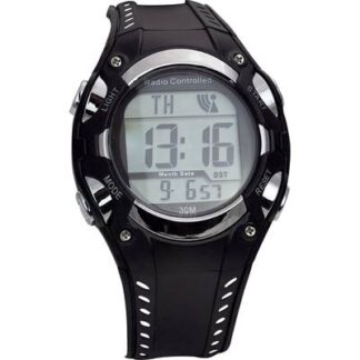 EUROTIME Radio Wristwatch 1681987 (Ø x H) 40 mm x 16 mm Black/silver Enclosure material=Plastic Material (watch strap)=Plastic