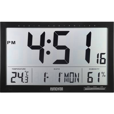 Eurochron EFWU Jumbo 100 Radio Wall clock 370 mm x 230 mm x 30 mm Black