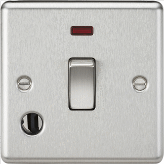 KnightsBridge 20A 1G DP Switch with Neon & Flex Outlet - Rounded Edge Brushed Chrome
