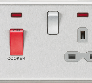 KnightsBridge 45A DP Cooker Switch 13A Switched Socket with Neons & Grey Insert - Rounded Edge Brushed Chrome