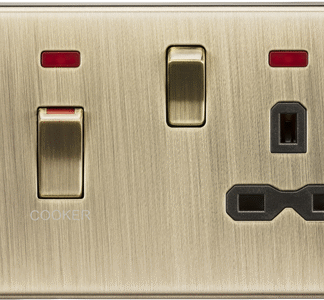 KnightsBridge 45A DP Switch and 13A switched socket with neons - antique brass