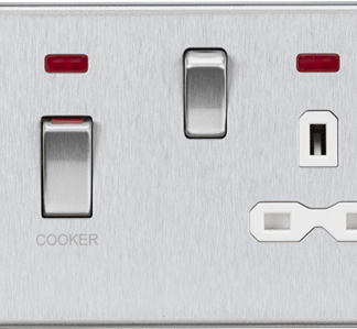 KnightsBridge 45A DP Switch and 13A switched socket with neons - brushed chrome with white insert