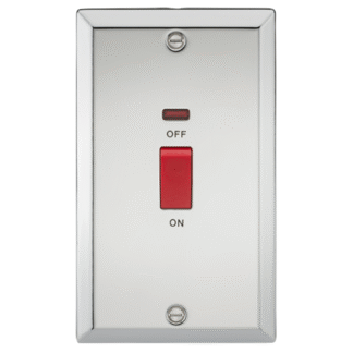 KnightsBridge 45A DP Switch with Neon (double size) - Bevelled Edge Polished Chrome
