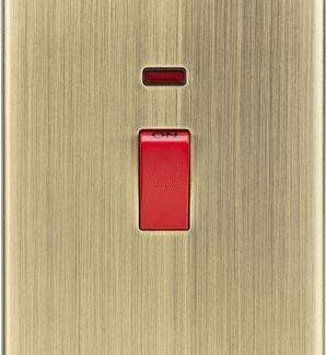 KnightsBridge 45A DP Switch with Neon (double size) - Square Edge Antique Brass