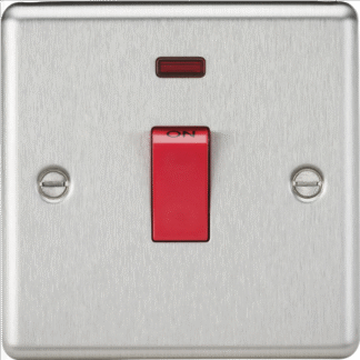 KnightsBridge 45A DP Switch with Neon (single size) - Rounded Edge Brushed Chrome