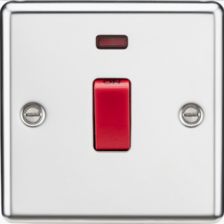 KnightsBridge 45A DP Switch with Neon (single size) - Rounded Edge Polished Chrome