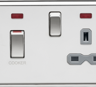 KnightsBridge 45A DP switch and 13A switched socket with neons - polished chrome with grey insert