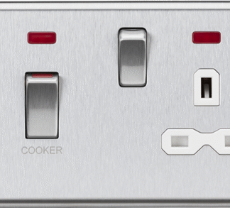 KnightsBridge Decorative 45A DP Switch and 13A Switched Socket with Neons - Brushed Chrome with White Insert