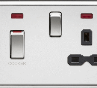 KnightsBridge Decorative 45A DP Switch and 13A Switched Socket with Neons - Polished Chrome with Black Insert