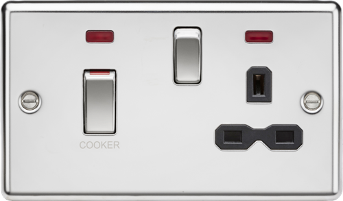 KnightsBridge Decorative 45A DP Switch and 13A Switched Socket with Neons - Polished Chrome with Black Insert