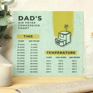 Personalised Air Fryer Chart Glass Chopping Board Worktop Saver