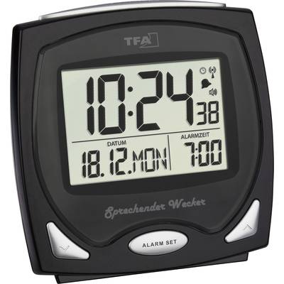 TFA Dostmann 60.2541.01 Radio Alarm clock Black Alarm times 1 Fluorescent Face