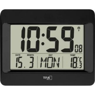 TFA Dostmann 60.4519.01 Radio Wall clock 215 mm x 26 mm x 160 mm Black Large display